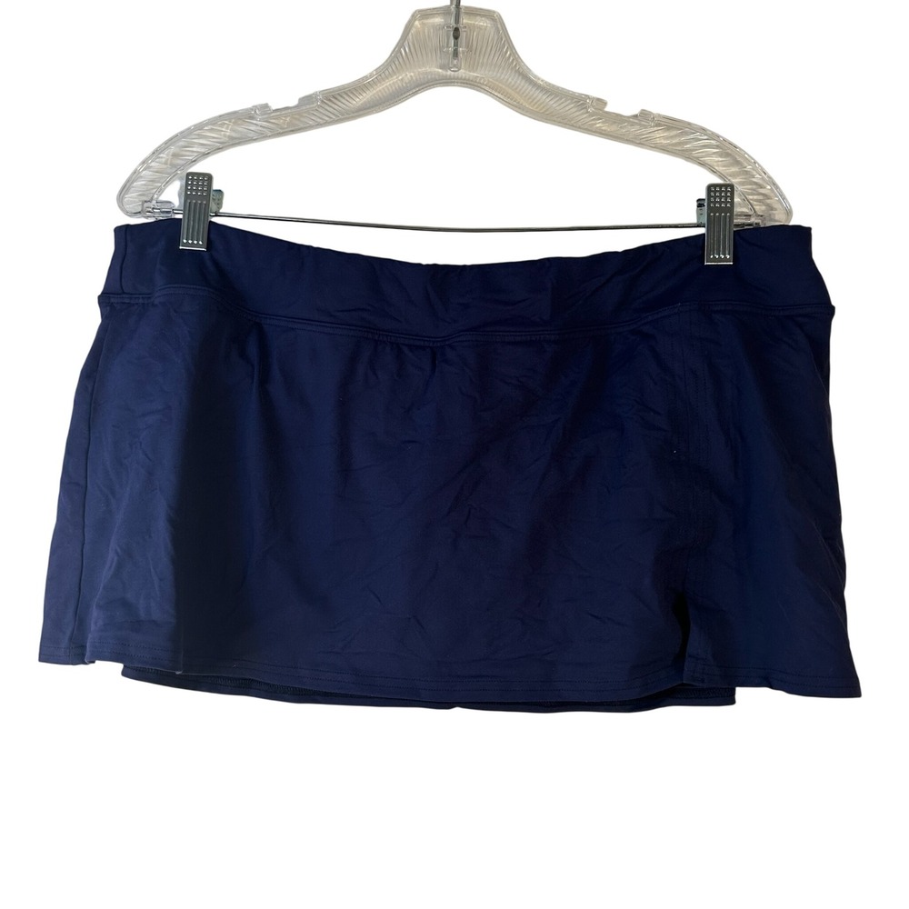 Lands End Navy Blue Swim Skirt‎ Size 16 Built-in Brief Side Slit Skort Swimsuit
